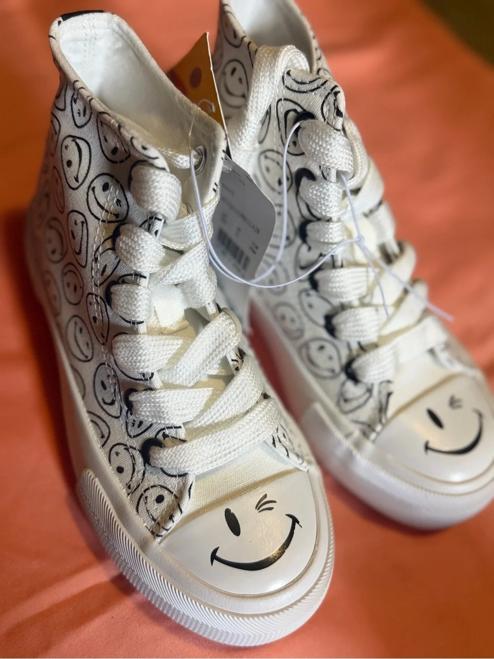 Joe Boxer White High-Top Sneakers with Black Smiley Print
